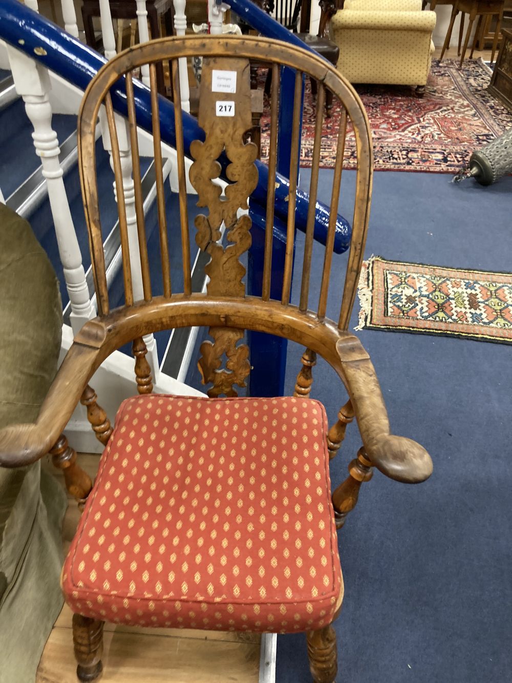 A Victorian yew and elm Windsor armchair and a Victorian spoonback chair